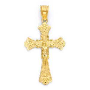 Solid 10k Gold Crucifix Necklace for Men - Religious Cross Jewelry Gifts for Him